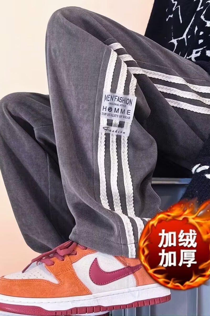 1506/KK076加绒1/P34条纹裤子男款秋季港风运动直筒长裤休闲裤1,男装卫衣,星座1506-1