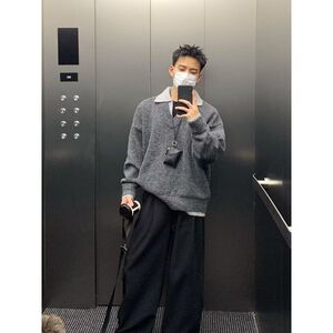 1506-1/M50121/P71美式复古假两件v领毛衣男款图片