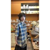 1506-1/CHJ851/P36撞色日系格子衬衫男复古潮牌宽松bf休闲外套，男装衬衫，星座1506-1