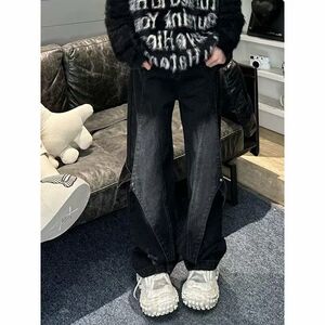 1506/K20501/P51美式高街黑色复古重工做旧水洗牛仔裤2图片