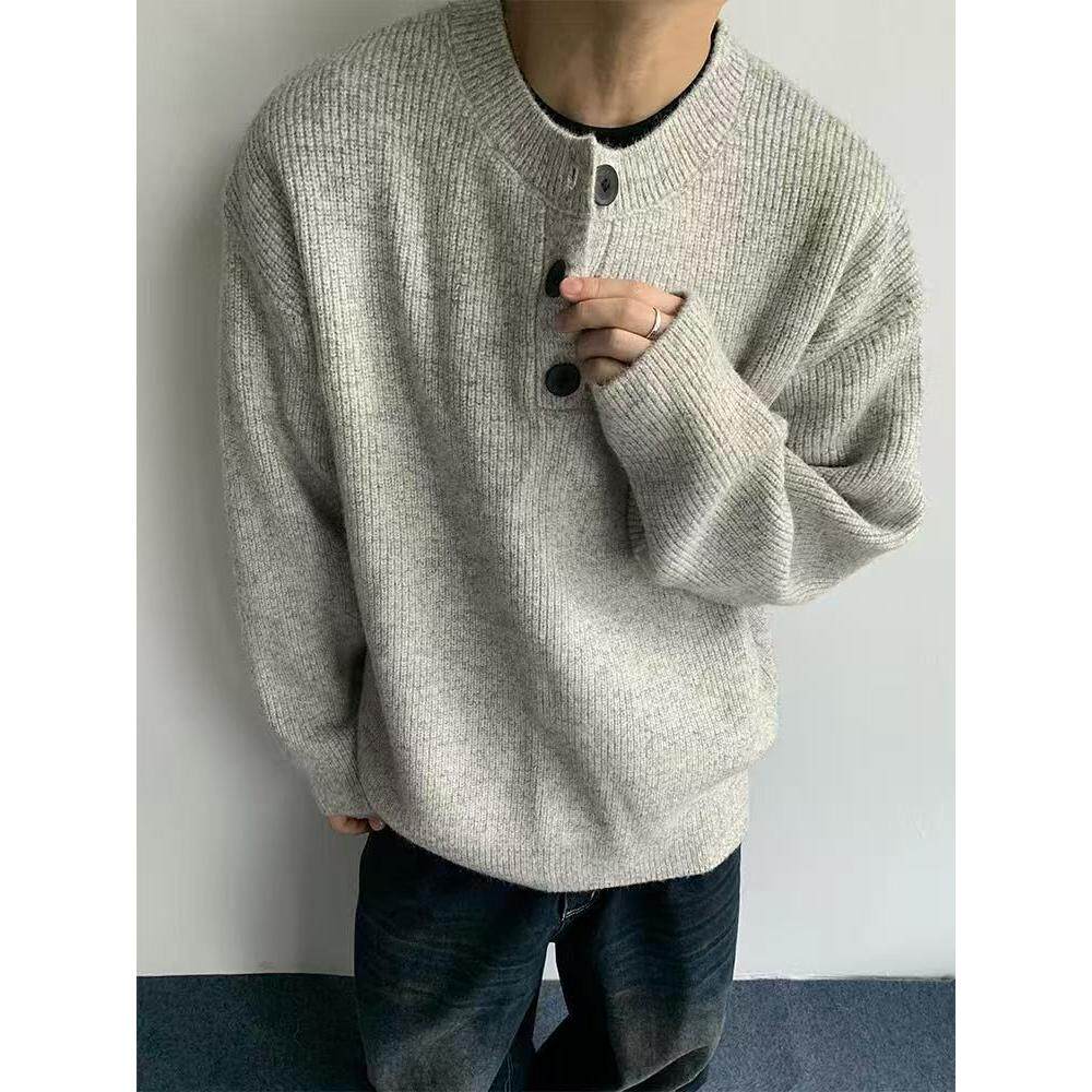 1506-1/M50101/P53灰色美式复古亨利领毛衣男款图片