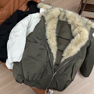 1506/Q88560/P95高级拼接毛领花苞派克服棉衣男女同款图片