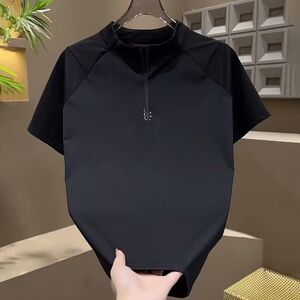 1506-1/TT661/P34夏季男半拉链短袖polo衫纯T恤商务轻奢高弹力图片