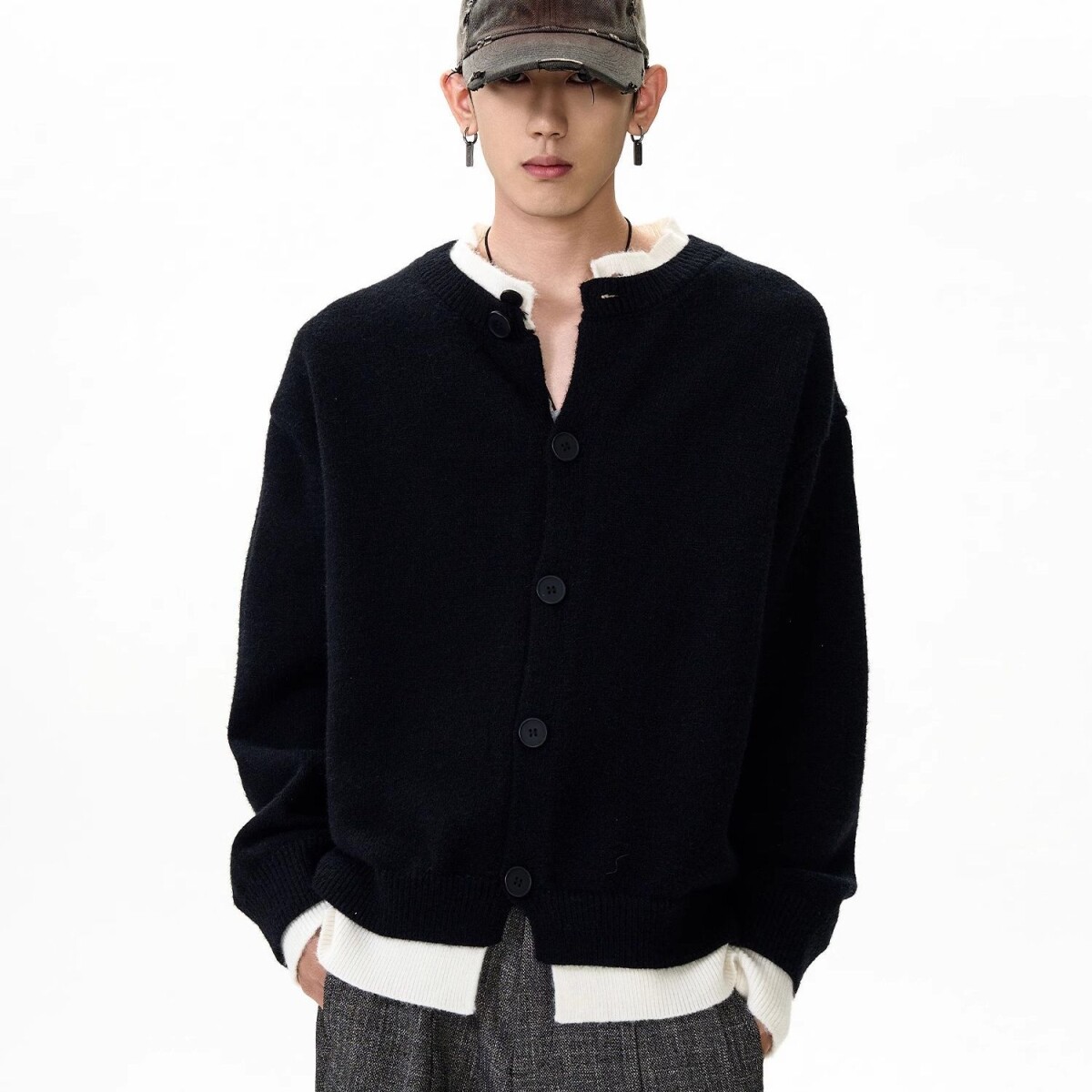 1506-1/M50141/P70撞色拼接假两件开衫毛衣外套男,男装针织衫/毛衣,星座1506-1