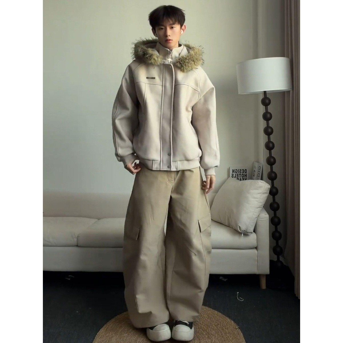 1506/M3671/P86大毛领连帽棉服男女冬季美式复古毛呢保暖外套1，男装棉衣，星座1506-1