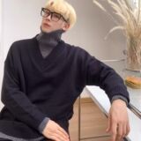 1506/M9101/P52秋冬季纯色假两件拼接V领套头针织衫男2，男装针织衫/毛衣，星座1506-1