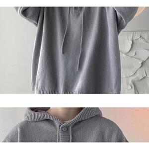 1506-1/M10381/P46秋冬重磅保暖加厚羊毛混纺毛绒大廓形连帽毛衣图片