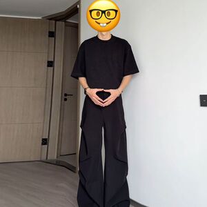 1506/Q2280/P44美式秋季新款潮牌宽松微喇垂感休闲长裤1图片