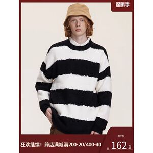 1506/MMY6191/P46新款宽松潮牌条纹冬季毛衣情侣复古宽松针织衫2图片