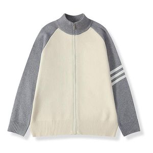 1506-1/MYM1551/P56潮牌立领撞色针织外套男生休闲毛线衣图片
