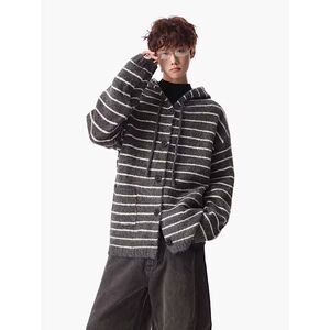 1506/MM58261/P66秋冬美式复古休闲慵懒风V领针织衫男纯色外套2图片