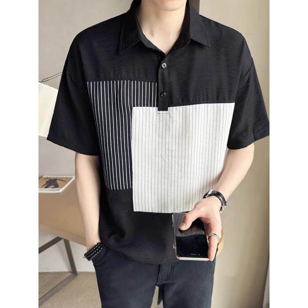 1506-1/CJB031/P41男夏装POLO衫短袖学生宽松小众设计感男装图片