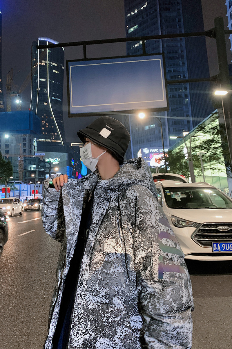 男士烫画夜光迷彩保暖羽绒服工装冬季连帽潮流宽松2066/,男装羽绒服,星座1506-1