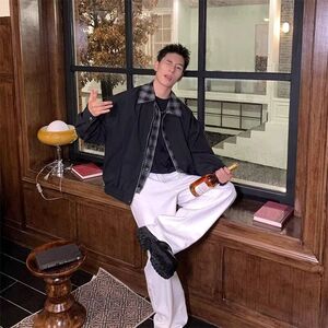 1506-1/JJK011/P68假两件夹克翻领短款棒球服夹克图片