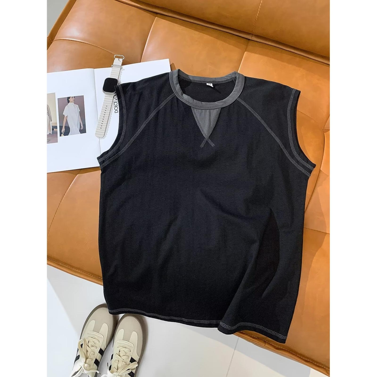 1506-1/TT1461/P37缝线设计无袖T恤衫男日系通勤休闲，商品下架区商品下架区，星座1506-1