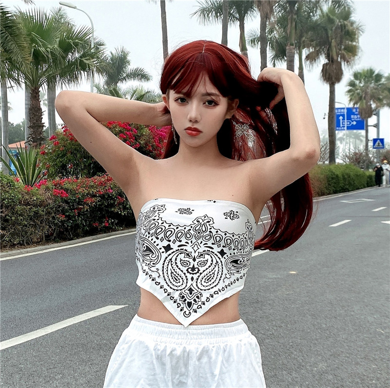 Real time triangle scarf bra vest women's short open navel chest wrapped top printing new style