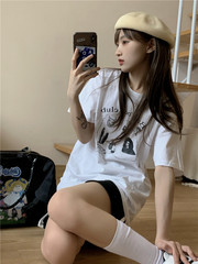 Real shot casual versatile loose round neck short sleeve top white