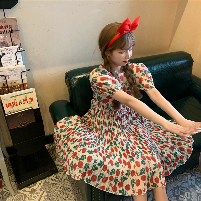 Xia xianshou tea break French first love girl Pleated Dress