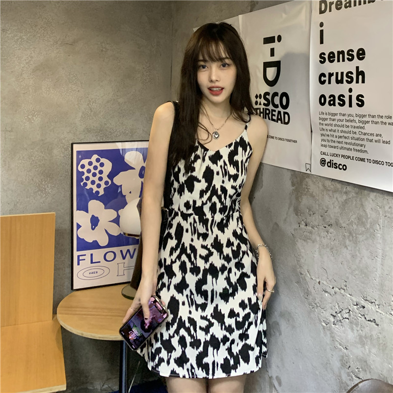 French suspender dress women's temperament wave point skirt summer