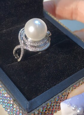 跨境抖音直播仿真天然淡水珍珠满钻戒指女2023年新款蝴蝶结开口戒