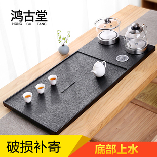 天然烏金石茶盤套裝 家用全自動上水燒水壺一體茶臺電磁爐石頭茶具
