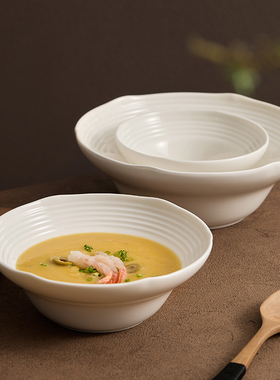 白色创意草帽碗陶瓷家用菜碗个性沙拉碗高级感酒店餐厅汤碗面碗