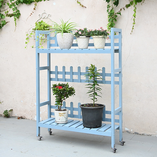 2025新款阳台实木花架落地式带轮大花盆架办公室田园风绿植装饰架