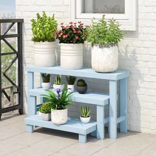 阳台实木花架阶梯式高低组合架多肉架庭院落地式防腐盆景架可定制