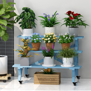 阶梯式三层实木花架地中海阳台花园多肉花盆架户外防腐多层置物架