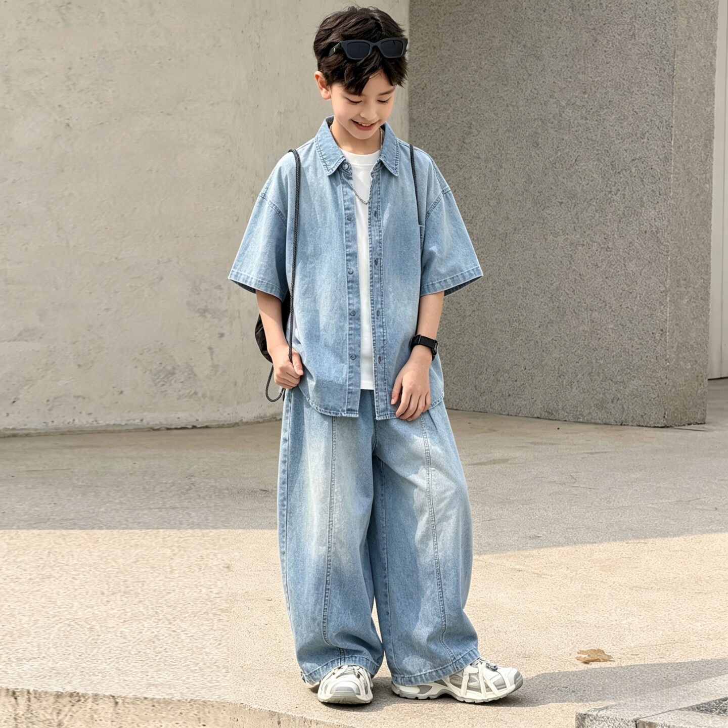 男童夏季薄款宽松牛仔两件套