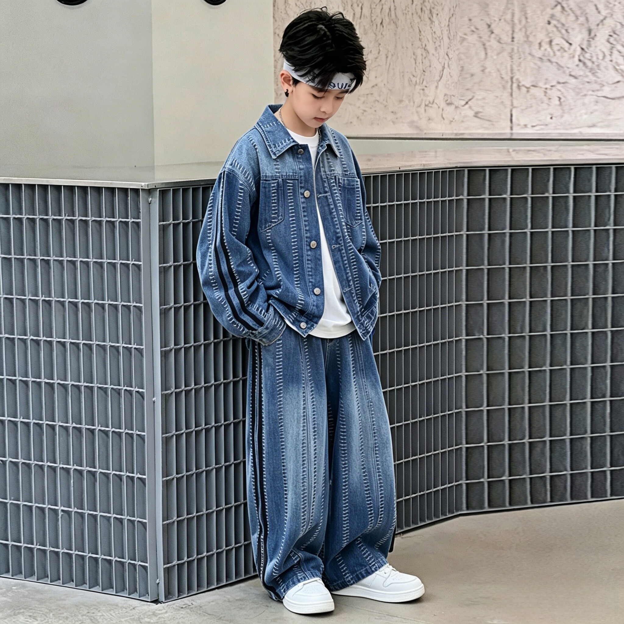 男童牛仔套装春秋季新款儿童装酷帅时髦洋气宽松中大童韩版两件套
