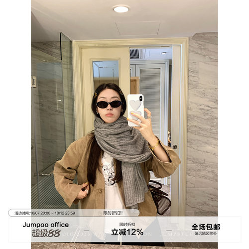 草莓跳 美式复古做旧麂皮夹克女秋季高级感宽松显瘦卡其工装外套