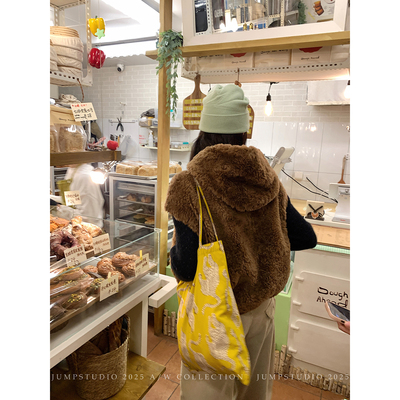 草莓跳 美式复古100%羊毛连帽皮草马甲女冬季高级感百搭短款外套