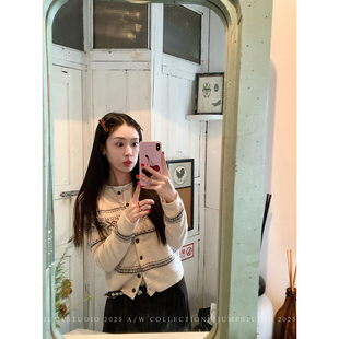 复古减龄百搭显瘦毛衣外套 女冬季 草莓跳 费尔岛慵懒羊毛针织开衫