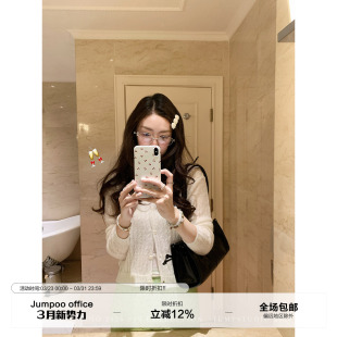 毛衣 女春夏设计感显瘦短款 草莓跳 绵羊毛镂空微透v领麻花针织开衫