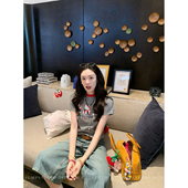 美式 宽松百搭裤 复古水洗七分牛仔裤 高腰直筒裤 子 女夏季 草莓跳