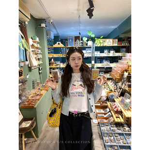 草莓跳 韩系清新波点针织开衫女春夏设计感减龄百搭短款毛衣外套