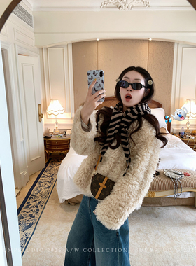 草莓跳 慵懒风皮毛一体环保皮草女冬季复古休闲加厚保暖毛毛外套