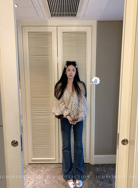 草莓跳 莱赛尔弹力微喇牛仔裤女秋季高腰显瘦长款修身百搭裤子