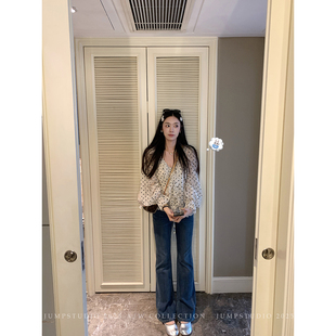 草莓跳 莱赛尔弹力微喇牛仔裤女秋季高腰显瘦长款修身百搭裤子
