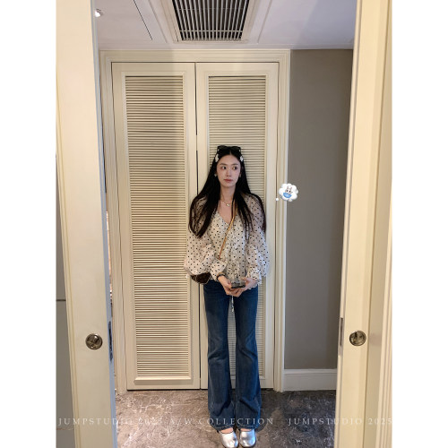草莓跳 莱赛尔弹力微喇牛仔裤女秋季高腰显瘦长款修身百搭裤子
