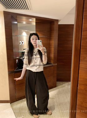 草莓跳 慵懒风复古弯刀休闲裤女冬季设计感宽松显瘦阔腿拖地裤子