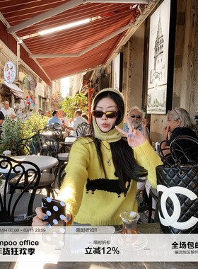 草莓跳 可爱腊肠狗刺绣圆领套头毛衣女秋季宽松休闲百搭羊毛上衣