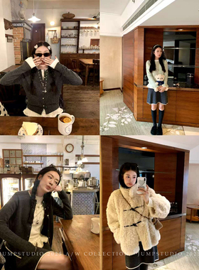 草莓跳 灰色100%羊毛针织小套装女冬季修身显瘦针织衫半裙两件套