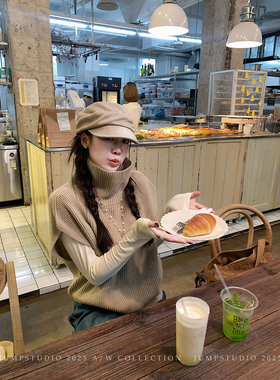 草莓跳  羊毛高领无袖针织马甲女冬季设计感慵懒叠穿宽松显瘦毛衣
