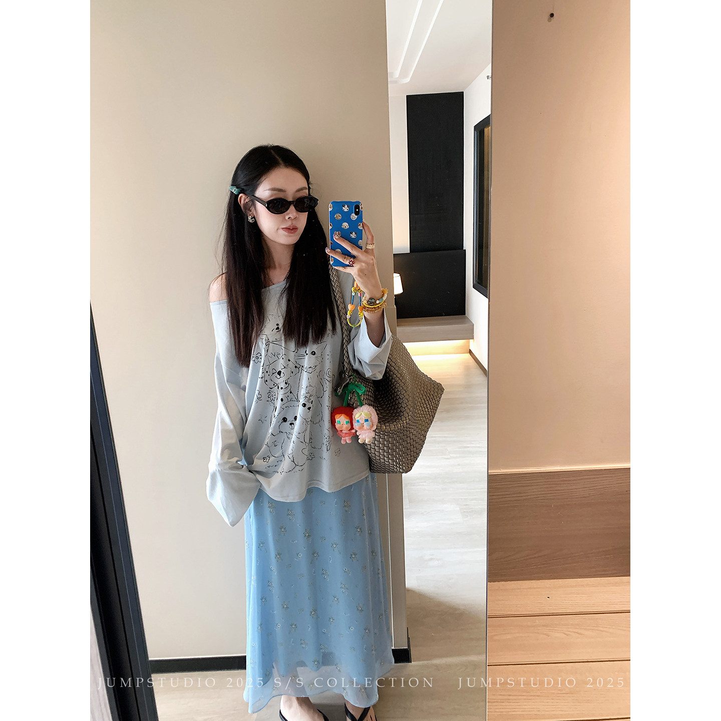 草莓跳 法式复古碎花高腰半身裙女夏季清新减龄垂感a字长款裙子