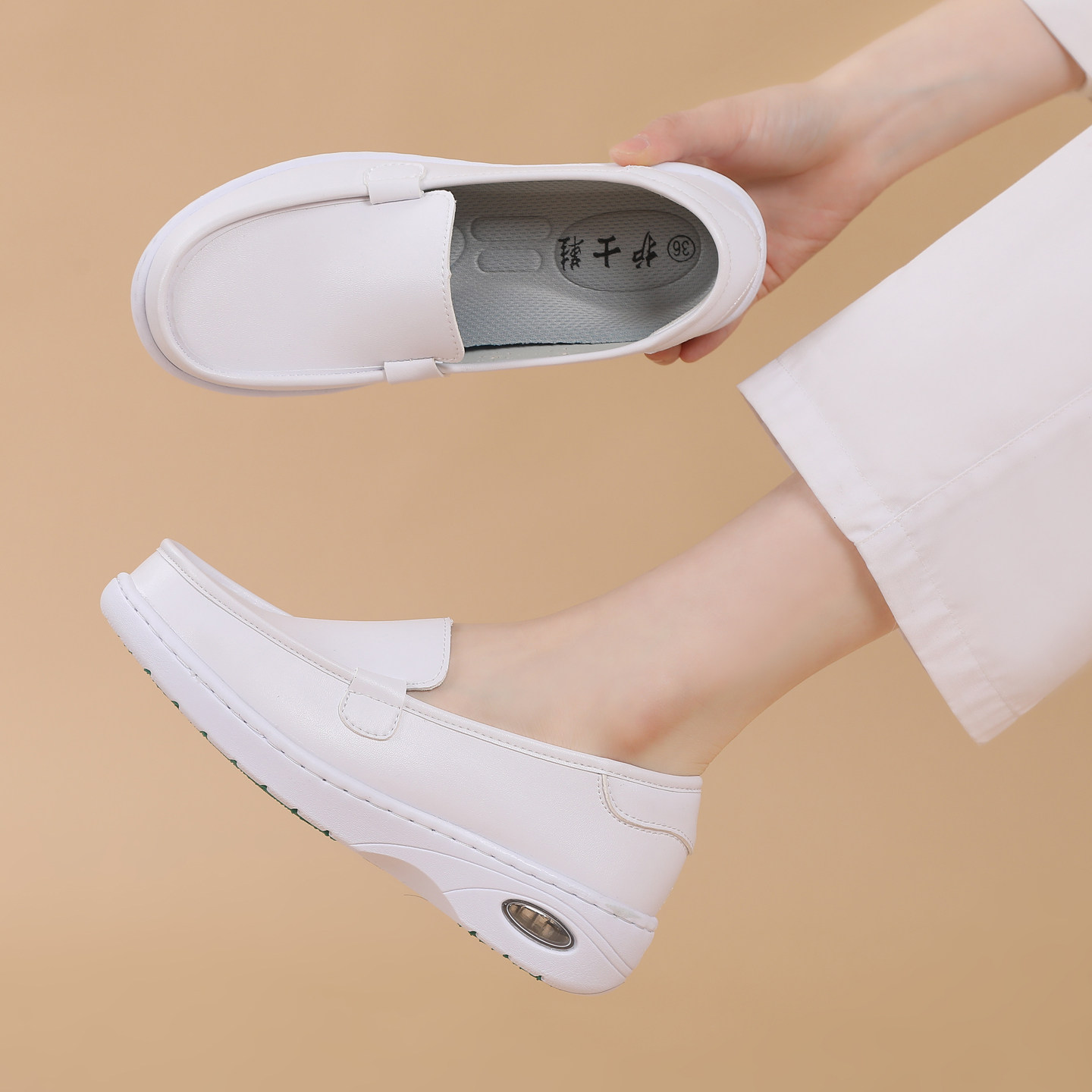 白色深口单鞋女平底套脚舒适透气不累脚气垫护士鞋轻便简约小白鞋,女鞋,深口单鞋,淘宝优惠券,粉丝福利购,淘宝优惠卷