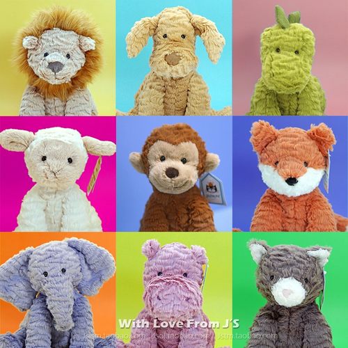 英国jellycat波浪毛动物公仔 狐狸猴子大象恐龙羊狮子独角兽玩偶