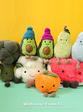 英国jellycat水果玩偶牛油果毛绒公仔吐司煎蛋菠萝西瓜南瓜梨樱桃