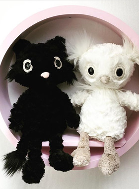 英国绝版jellycat猫头鹰公仔 Dapperdots 扁扁黑猫毛绒安抚玩偶